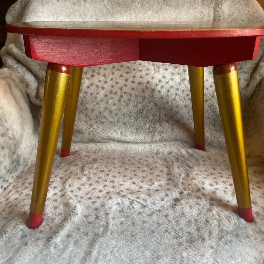 Taburetka, vintage hand-painted Xoxloma stool, USSR, 1970s